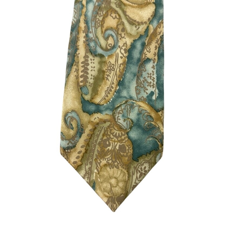 Joseph Abboud JAII Mens Silk Tie Green Gold Paisley Made in Italy 4 Inch Width